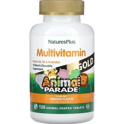 Витамины для детей NATURES PLUS (Натурес плюс) Children's Multi-Vitamin Animal Parade вкус апельсина таблетки жевательные в форме животных 120 шт