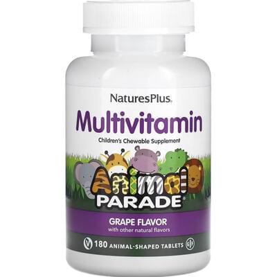 Витамины для детей NATURES PLUS (Натурес плюс) Multi-Vitamin and Mineral Animal Parade вкус винограда таблетки жевательные в форме животных 180 шт