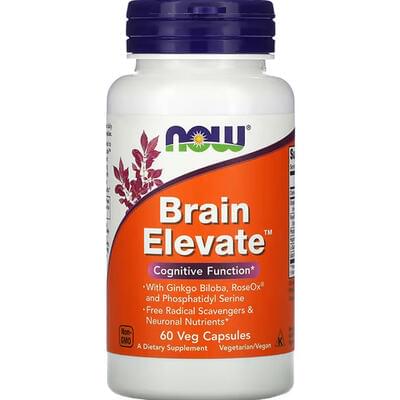 Вітаміни для пам'яті NOW (Нау) Brain Elevate капсули сприяють підтримці здоров'я нервової системи та покращенню пам'яті флакон 60 шт