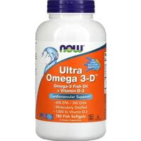 Ультра Омега TRI-3D NOW (Нау) Ultra Omega 1200 3-D капсули м'які риб'ячий жир омега-3 з вітаміном D3 флакон 180 шт