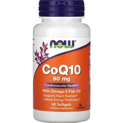 Коэнзим Q10 с рыбьим жиром Омега-3 NOW (Нау) CoQ10 with Omega-3 Fish Oil 60 мг капсулы флакон 60 шт