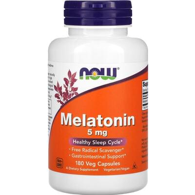 Мелатонін NOW (Нау) Melatonin 5 mg для покращенню сну капсули флакон 180 шт