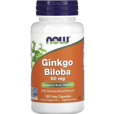 Гинкго Билоба NOW (Нау) Ginkgo Biloba 60 mg капсулы по 60 мг поддерживает здоровье мозга флакон 120 шт