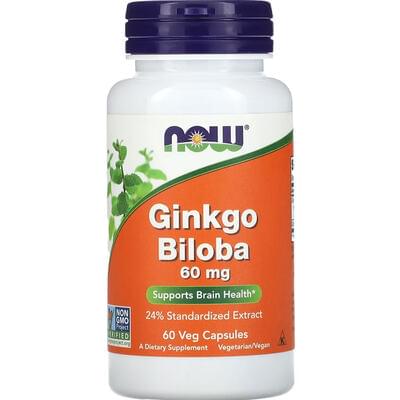 Гінкго Білоба NOW (Нау) Ginkgo Biloba 60 mgкапсули по 60 мг підтримує здоров'я мозку флакон 60 шт