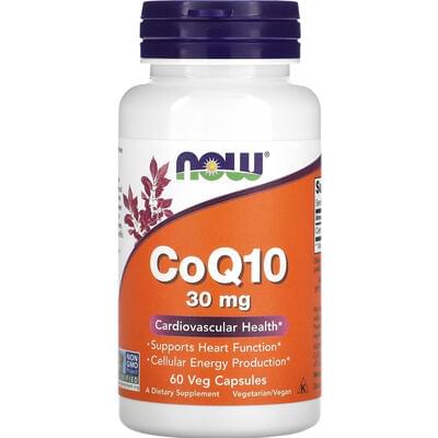 Коэнзим Q10 NOW (Нау) CoQ10 может способствовать повышению уровня энергии, поддержанию здоровья сердца 30 мг капсулы флакон 60 шт