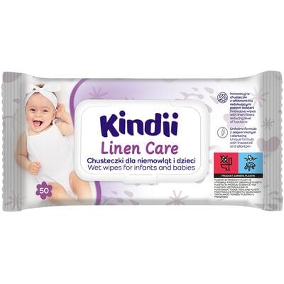 Салфетки влажные детские Kindii Linen Care с клапаном 50 шт.