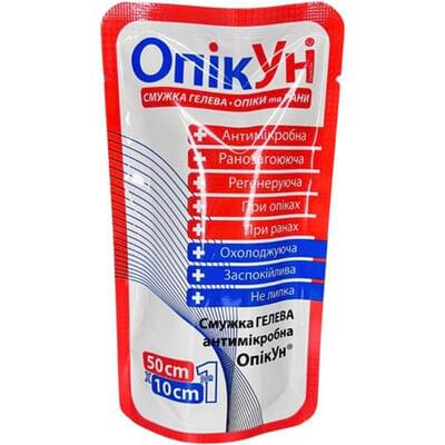 Повязка гелевая Опикун антимикробная при ожогах и ранах 10 см x 50 см 1 шт.