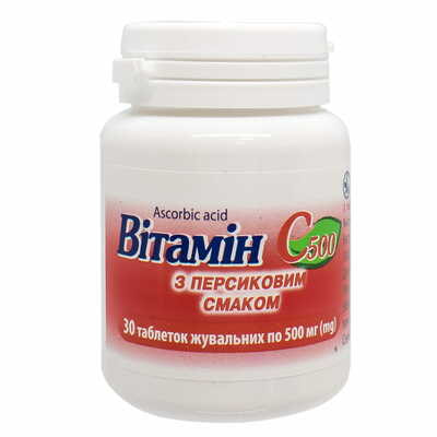 Витамин С Киевский Витаминный Завод со вкусом персика таблетки жев. по 500 мг №30 (контейнер)