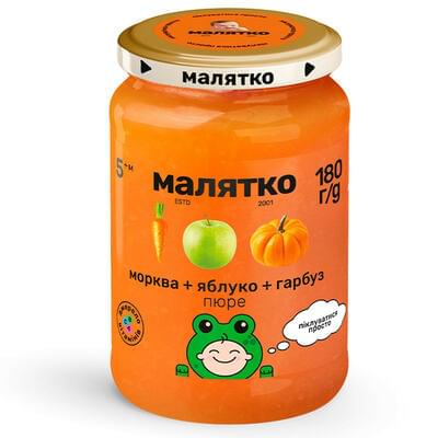 Пюре фруктово-овощное Малятко с морковкой, тыквой и яблоком с 5-ти месяцев180 г