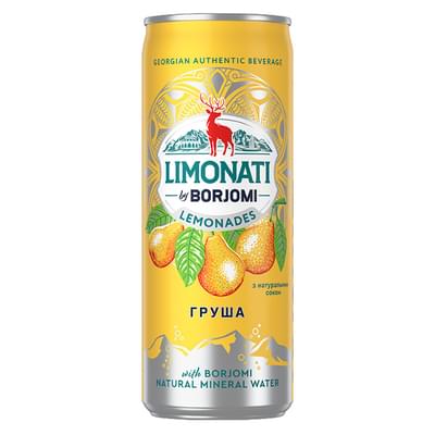 Вода мінеральна Боржомі Limonati Груша банка 0,33 л