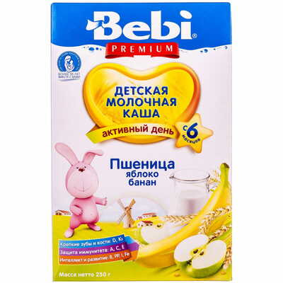 Каша молочная Kolinska Bebi Premium Пшеничная с яблоком и бананом с 6-ти месяцев 250 г