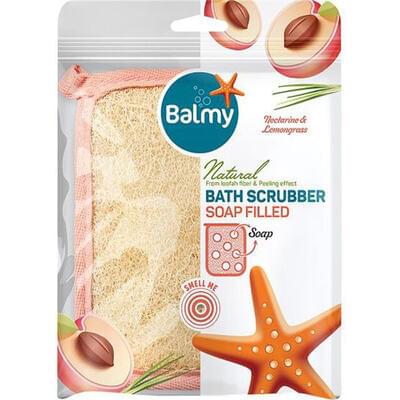 Мочалка-скрабер банна Balmy Нектарин та лемонграс зі шматочками мила