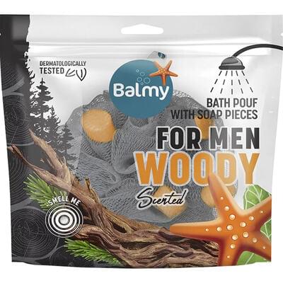 Мочалка для тіла банна Balmy Деревний аромат синтетичний зі шматочками мила
