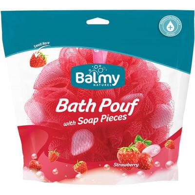 Мочалка для тела Balmy Клубника синтетическая с кусочками мыла
