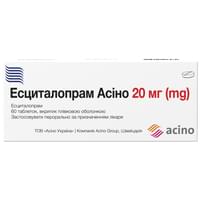 Есциталопрам Асіно таблетки по 20 мг №60 (6 блістерів х 10 таблеток)