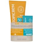 Набір сонцезахисний Topicrem Сан Протект молочко зволожувальне сонцезахисне SPF 50 + 200 мл +  гель для тіла після засмаги тонізуючий 50 мл