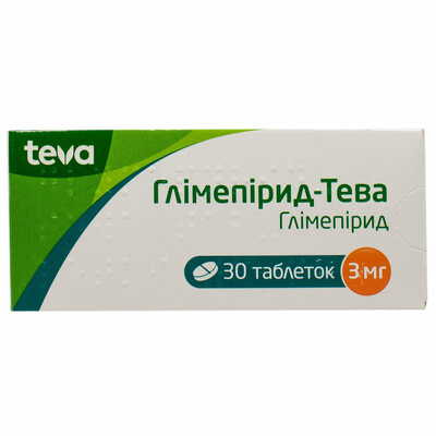 Глимепирид-Тева таблетки по 3 мг №30 (3 блистера х 10 таблеток)