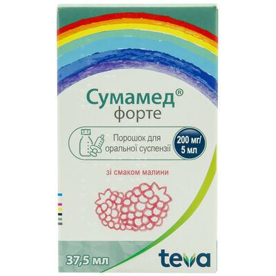 Сумамед Форте со вкусом малины порошок д/орал. суспензии 200 мг / 5 мл по 37,5 мл (флакон)