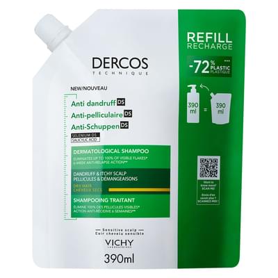 Шампунь для волос Vichy Деркос усиленного действия против перхоти для сухих волос и раздраженной кожи головы рефил 390 мл