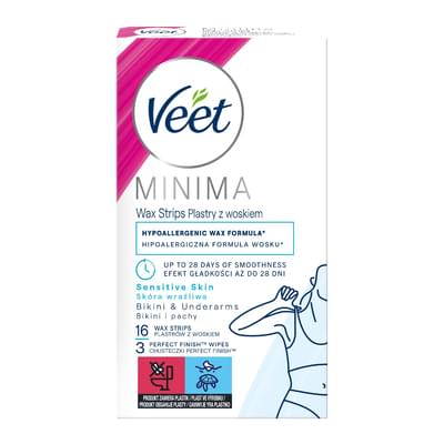 Воскові смужки для депіляції Veet Minima для чутливої шкіри лінії бікіні та області під пахвами 16 шт.