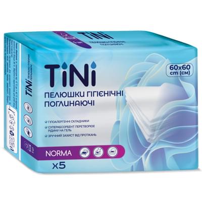 Пелюшки гігієнічні вбираючі Tini Norma 60 см x 60 см 5 шт.