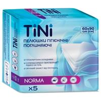 Купить Пеленки гигиенические впитывающие Tini Norma 60 см x 90 см 5 шт. Пеленки гигиенические впитывающие Tini Norma 60 см x 90 см 5 шт.