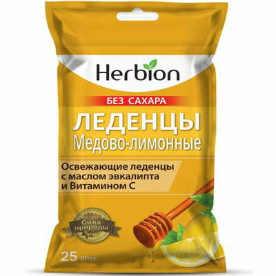 Хербион без сахара со вкусом меда и лимона леденцы №25 (пакет)