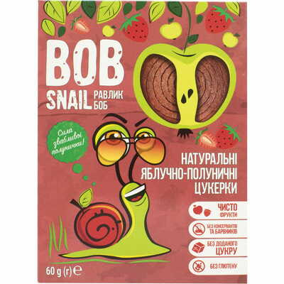 Цукерки Bob Snail Равлик Боб натуральні яблучно-полуничні 60 г