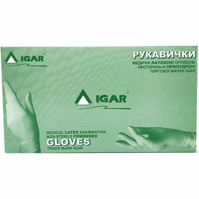 Перчатки смотровые IGAR латексные нестерильные припудренные размер S (6-7) пара