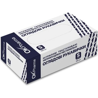 Рукавички оглядові OK Pharma нітрилові неприпудрені текстуровані нестерильні розмір S пара