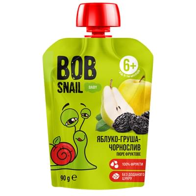 Пюре фруктове Bob Snail Яблуко-груша-чорнослив з 6-ти місяців 90 г