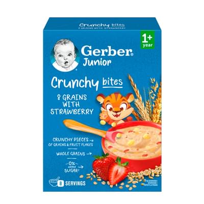 Каша безмолочна Gerber Мультизлаковая с хрустящими хлопьями и кусочками клубники от 1 года 200 г