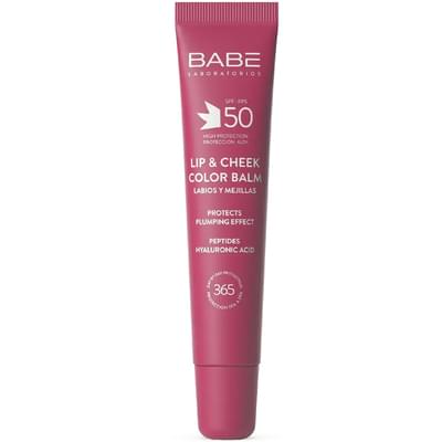 Бальзам-тинт для губ и щек Babe Laboratorios Sun Protection SPF 50 солнцезащитный с гиалуроновой кислотой и пептидами цвет velvet 20 мл