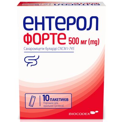 Ентерол Форте порошок д/орал. суспензії по 500 мг №10 (пакети)