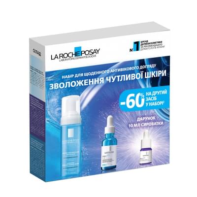 Набір La Roche-Posay Зволоження чутливої шкіри Толеран пінка 150 мл + Гіалу В5 сироватка 30 мл + подарунок
