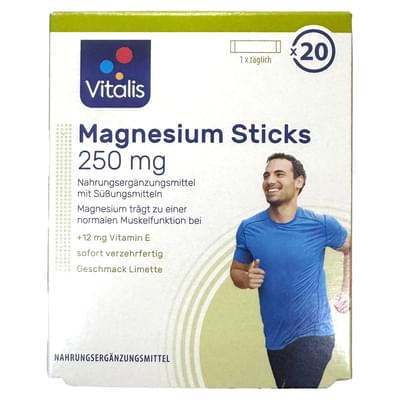Витамины Vitalis Magnesium Sticks 250 mg магнезиум с витамином Е порошок со вкусом лайма №20 (стики)