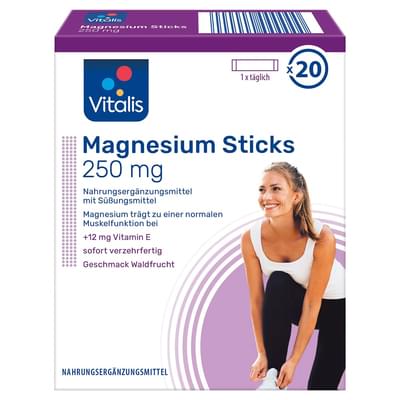 Витамины Vitalis Magnesium Sticks 250 mg магнезиум с витамином Е порошок со вкусом лесных ягод №20 (стики)
