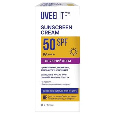 Крем для лица UVEELITE (Увелайт) УФ-Лайт Tinted тонирующий SPF 50 солнцезащитный 50 г
