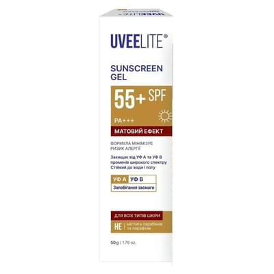 Гель для лица UVEELITE (Увелайт) УФ-Лайт матовый эффект SPF 55+ солнцезащитный 50 г