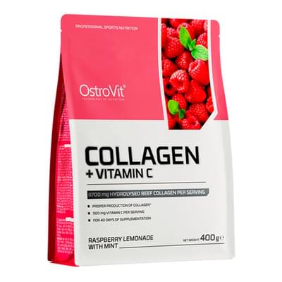 OstroVit Коллаген + Витамин С Collagen + Vitamin C со вкусом малиновый лимонад с мятой порошок по 400 г