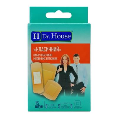 Пластырь Dr. House Классический бактерицидный набор стерильный на нетканой основе 15 шт.