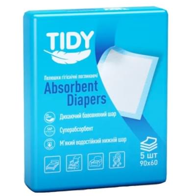 Пеленки гигиенические впитывающие Tidy 60 см х 90 см 5 шт.