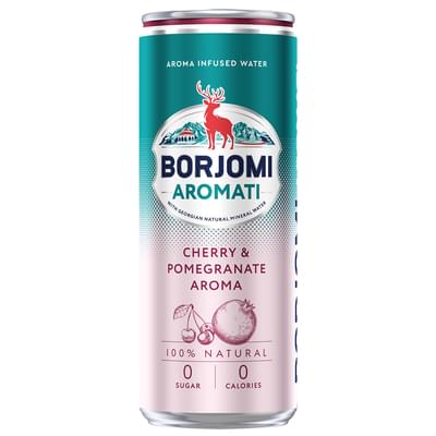 Вода минеральная Боржоми Аромати безалкогольный напиток с ароматом вишни и граната банка 330 мл
