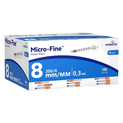 Шприц инсулиновый Embecta Micro-Fine U-100 с интегрированной иглой 30G 0,3 мл