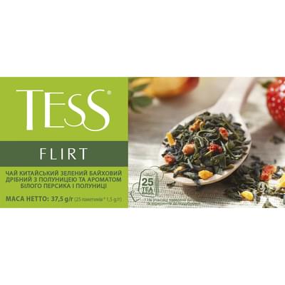 Чай зеленый TESS (Тес) Flirt китайский байховый листовой с клубникой и ароматом белого персика и клубники в фильтр-пакетах по 1,5 г 25 шт