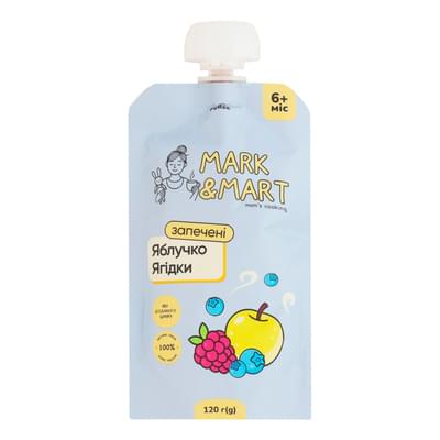 Пюре фруктове Mark&Mart Запечене яблучко і ягідки без цукру гомогенізоване стерильне 120 г