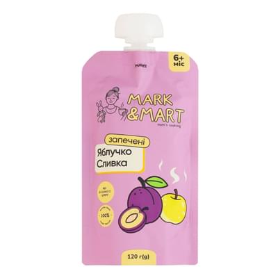 Пюре фруктове Mark&Mart Запечене яблучко і сливка без цукру гомогенізоване стерильне 120 г