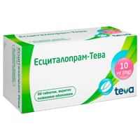 Есциталопрам-Тева таблетки по 10 мг №90 (9 блістерів х 10 таблеток)