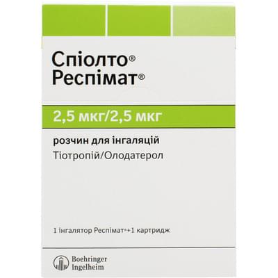 Спіолто Респімат розчин для інгаляцій 2,5 мкг/2,5 мкг в картриджах по 4 мл (60 інгаляцій) в комплекті з інгалятором Респімат 1 шт Медикард