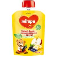 Купити Пюре фруктове Milupa Яблуко, банан, чорна смородина та чорниця з 6-ти місяців 80 г Пюре фруктове Milupa Яблуко, банан, чорна смородина та чорниця з 6-ти місяців 80 г